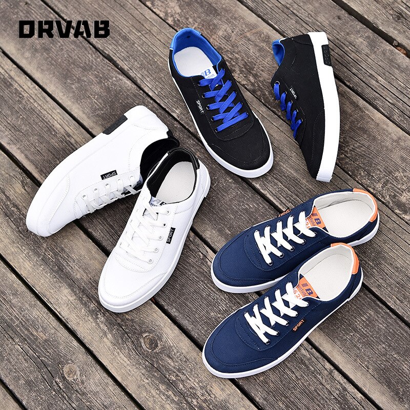 Mannen Sneakers Lente Herfst Toevallige Canvas Schoenen Mannen Platte Schoenen Zwart Wit Kant-Up Walking Sneakers Jeugd Heren Schoenen