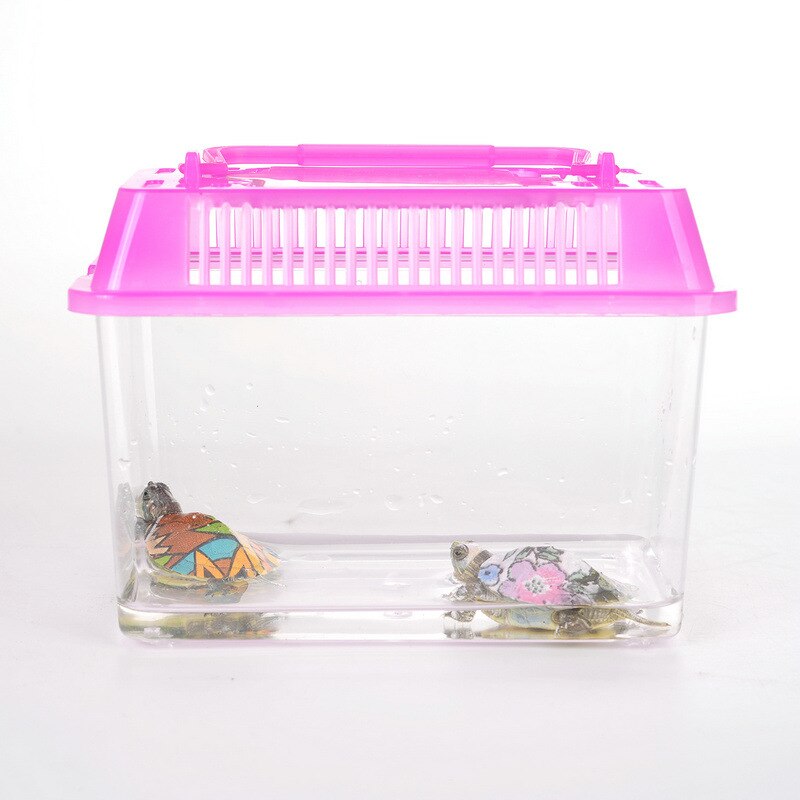 1 PCS Little Fish Tank Goldfish bowl Cute Transparent Plastic Goldfish Bowl pet Reptile Tortoise cage: Pink