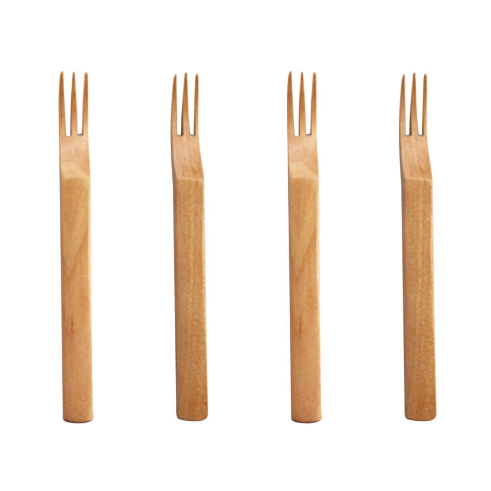 Tenedores de tres dientes de madera de estilo japonés, tenedor de ensalada, tenedores de postre, 4 Uds.: Default Title