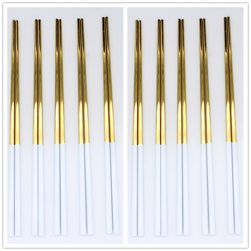 10 Paare Sushi Hashi Stäbchen edelstahl Lebensmittel Klasse Platz Chinesischen Metall Stäbchen Mehrweg Stäbchen Küche Werkzeuge: 10 Paare Weiß Gold