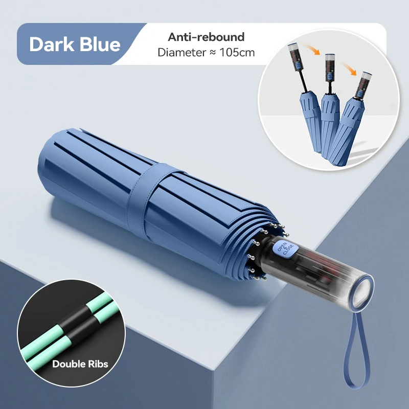 parapluie pliant automatique 2025, cadre coupe-vent 24 renforcés, mécanisme automatique Double couche, Protection UV améliorée: Rouge