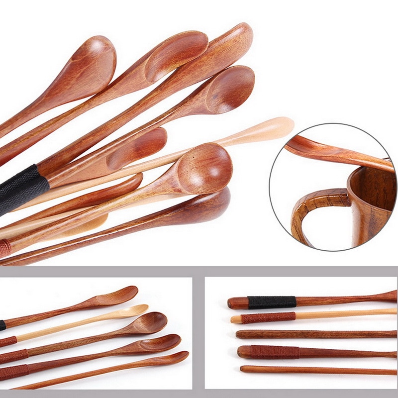 Houten Lepels Grote Lange Steel Lepel Hout Vorken Lepel Rijst Soep Dessert Lepel Koffie Thee Mengen Servies 20X1.7cm
