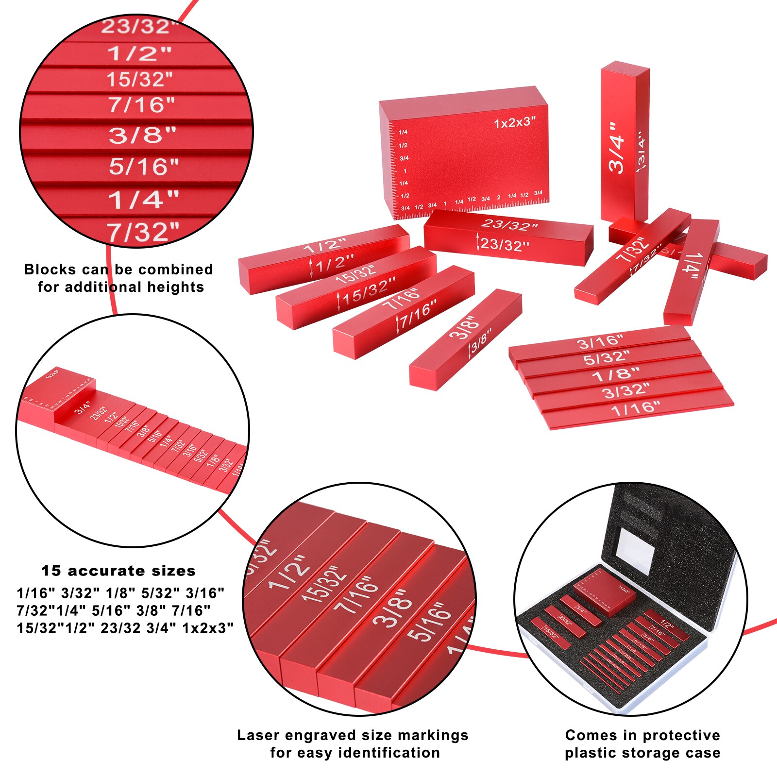 15pcs Height Gauges Set Size Marking Block Easy Read Portable Router Tool Brass Engraved Table Saw Accessories Setup Durable