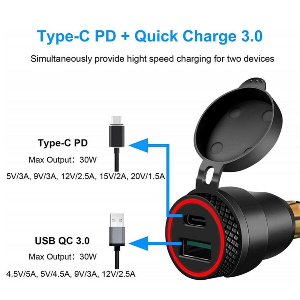 Vandtæt pd type c + usb  qc 3.0 strømstik hurtigoplader til bmw motorcykel din plug adapter