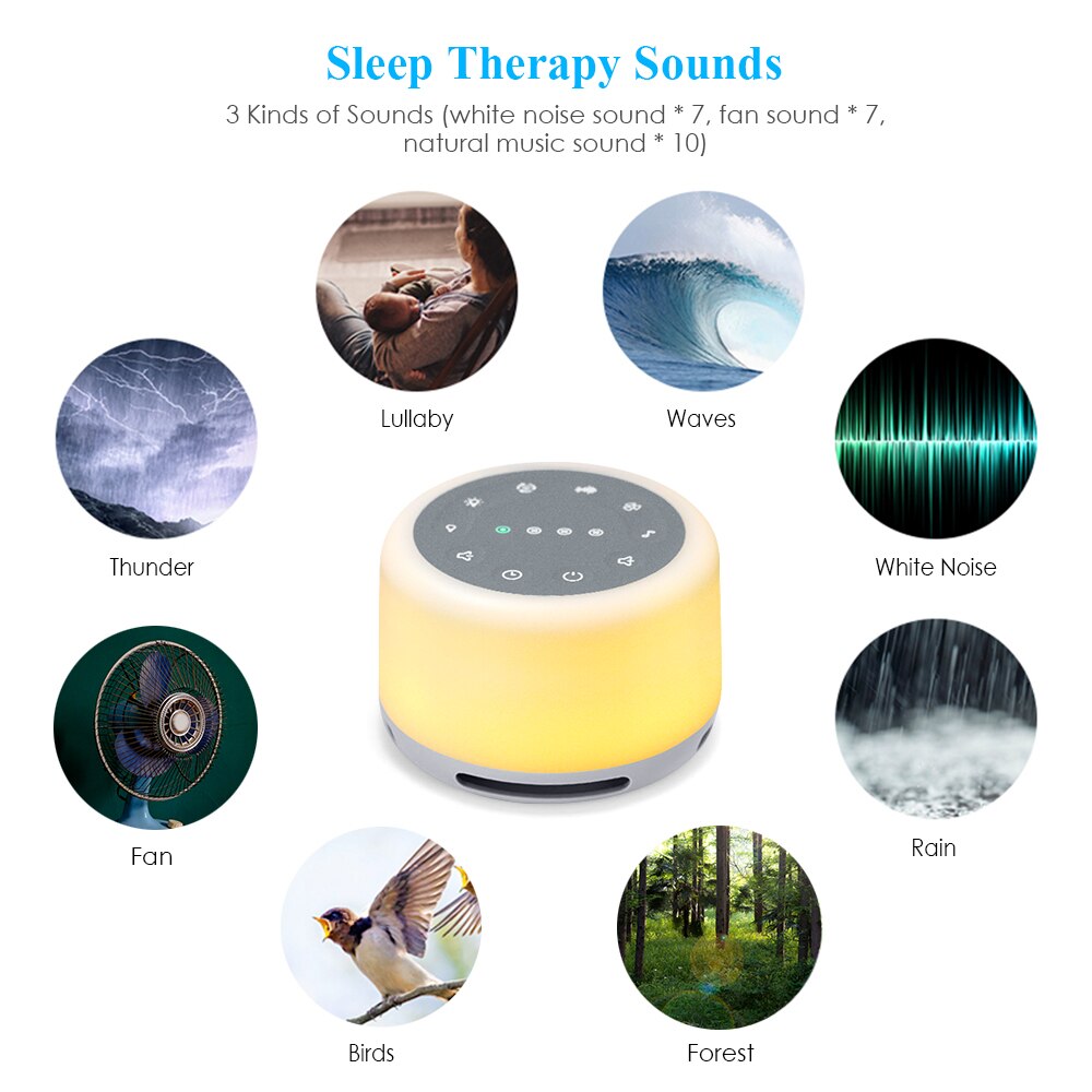 Witte Ruis Geluid Machine Met Sfeerverlichting Natuurlijke Geluiden &amp; Muziek Voor Slapen Oplaadbare Slaap Therapie Voor Baby Volwassenen