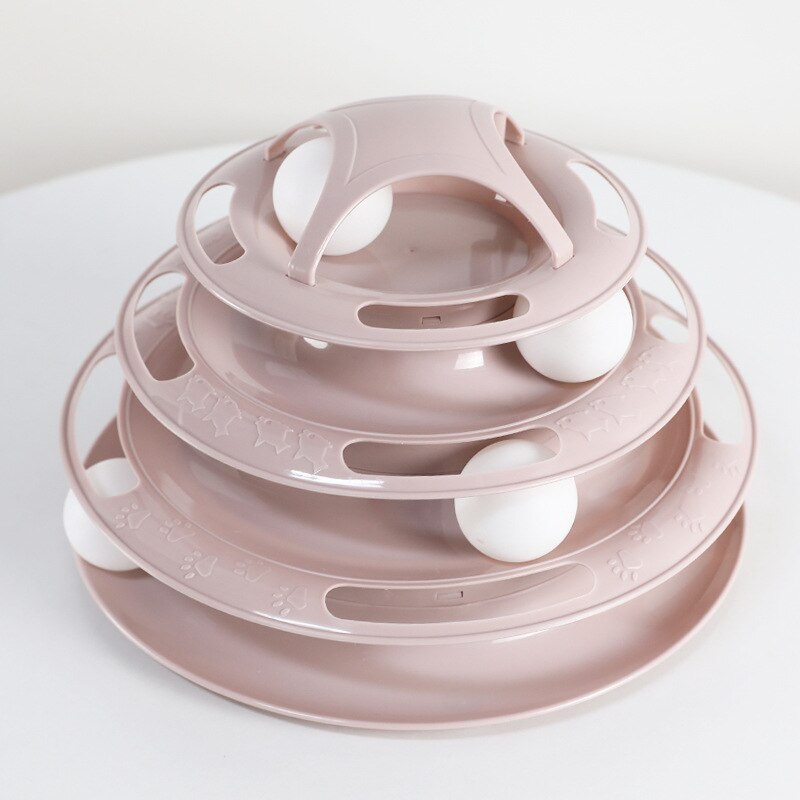 4 Levels Pet Cat Toy Training Amusement Plate Kitten Interacitve Tower Tracks Disc Cat Intelligence Amusement Triple Disc tumble: Nordic Powder