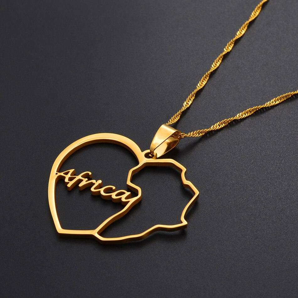 Anniyo Hart Afrika Kaart Hanger Kettingen Voor Vrouwen Meisjes Gouden Kleur Afrikaanse Kaarten Sieraden #121021