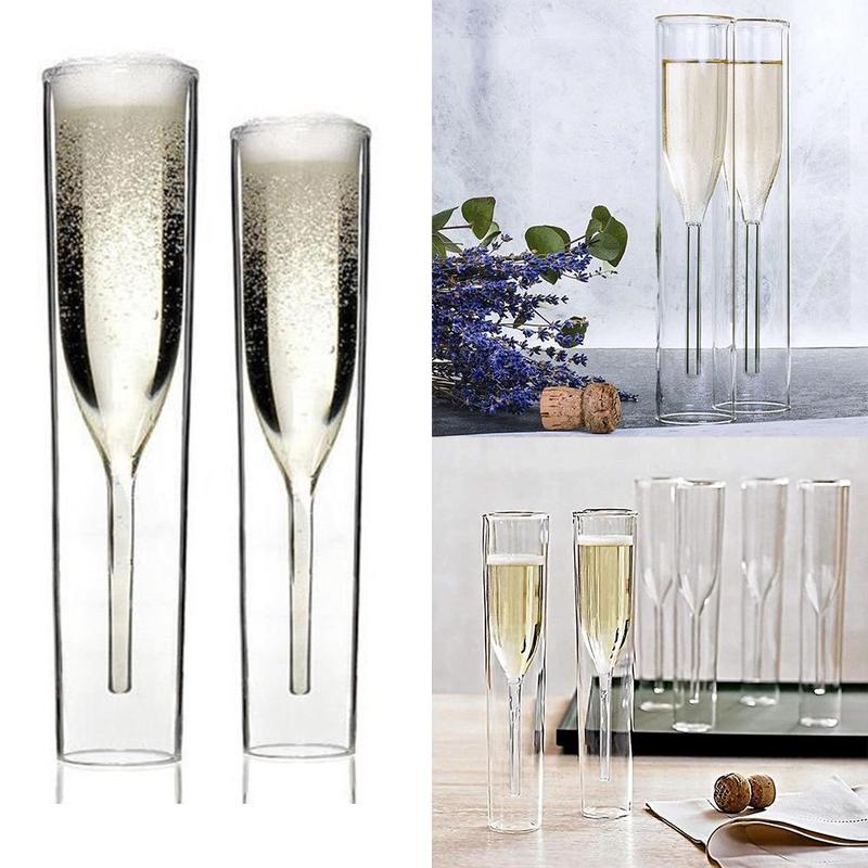 Double-layer Cocktail Glass European Style Tulip Winebowl Champagne Glass Glass Crystal Sparkling Glass