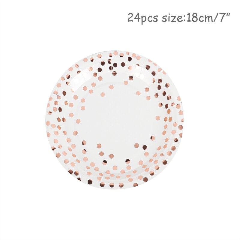 Assiettes or Rose de 24 pièces | Nappe jetable de fête, vaisselle d'anniversaire pour enfants adultes, décor de mariage pour fête d'anniversaire, fête d'anniversaire: 24pcs plate 7inch