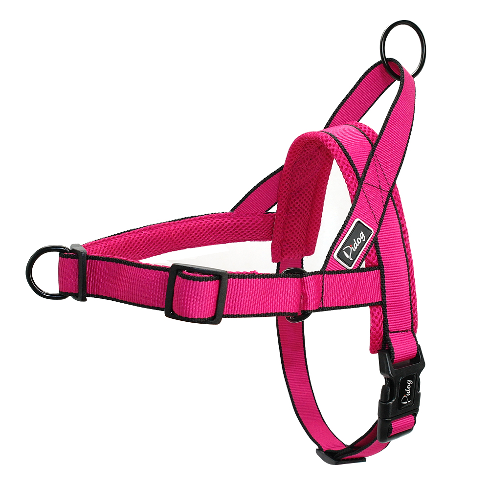Arnés para perros sin tirones Ajuste rápido arneses para perros de nailon suave malla acolchada chaleco para mascotas Correa arnés para pasear para perros pequeños, medianos y grandes: Rose / L