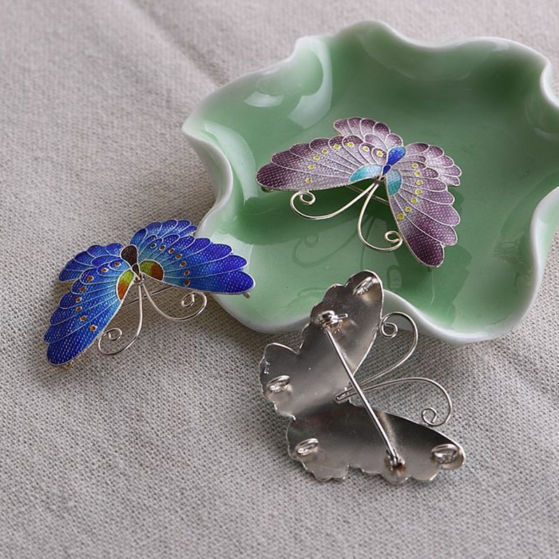 Bocai trend real  s925 silberschmuck, gebranntes blau, diy-accessoires und modische cloisonné-schmetterlingsbrosche für damen
