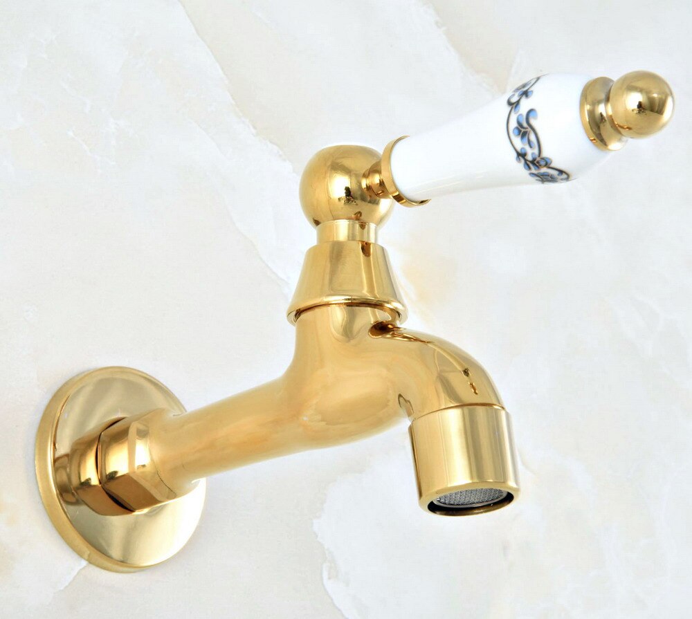 Polished Gold Brass Outdoor Faucet Garden Water Tap / Mop Pool Faucet / Laundry Sink Cold Water Tap Bidcock Faucet Bav152