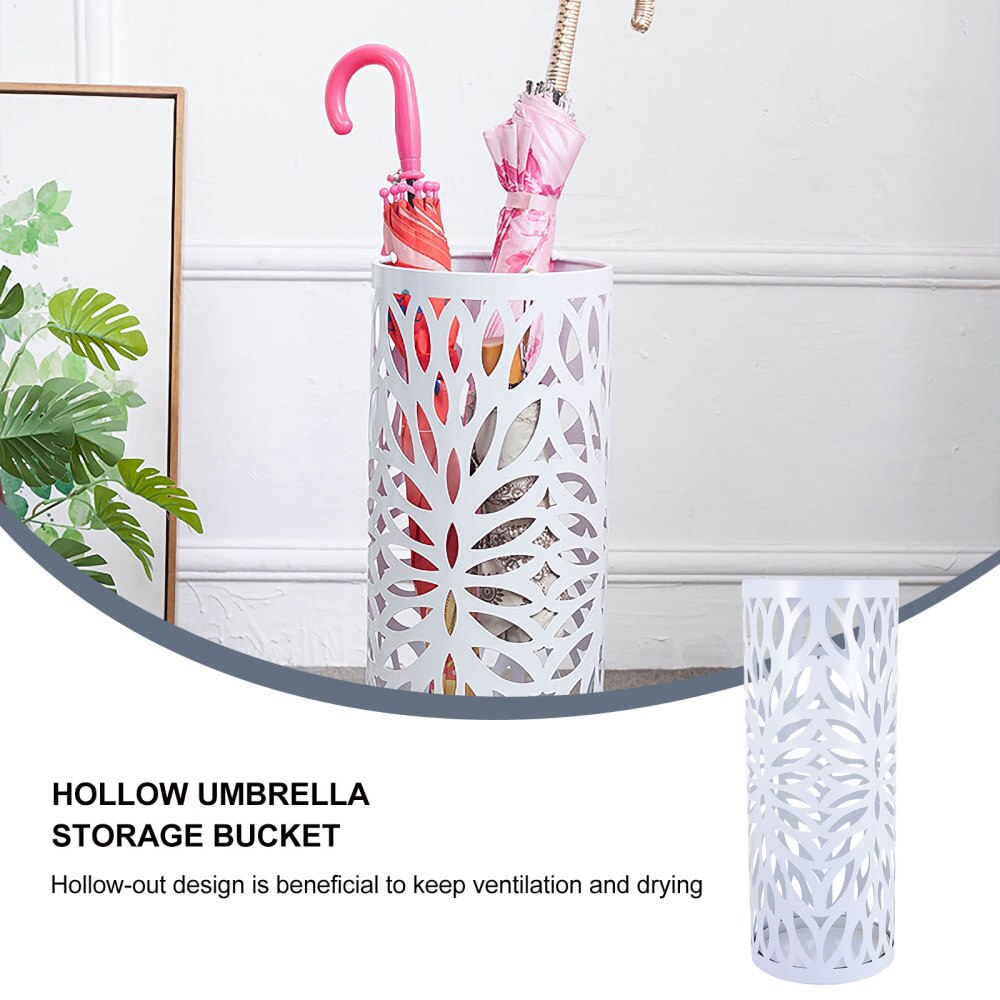 1Pc Hotel Umbrella Storage Bucket Wrought Iron Entryway Hollow Umbrella Stand