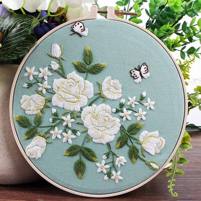 Hand Chinese Flower Embroidery Kits Needlework Kits Floral Cross Stitch Sets with Hoop Swing Art Wall Painting Home Decor