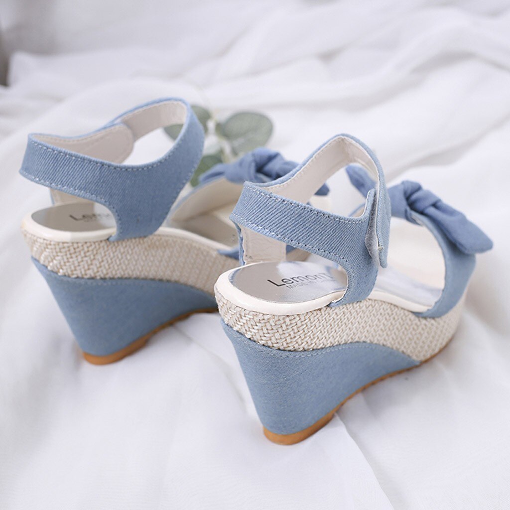 Denim sandaler kvinder sandaler kiler høje hæle peep-toe platform sko kvinde tyk bund sandaler