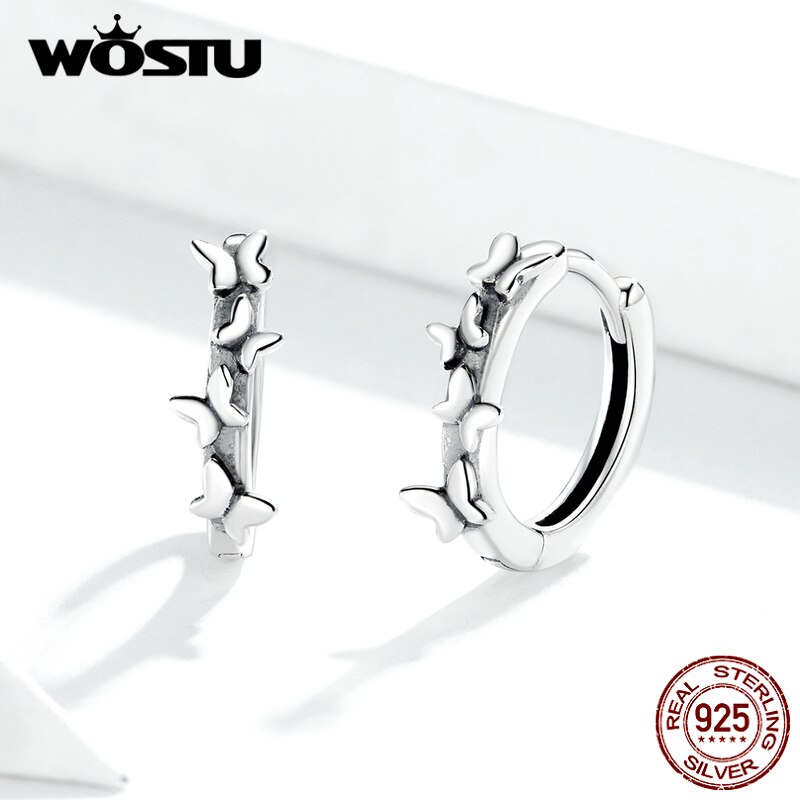 WOSTU Tiny Butterfly Hopp Earrings Authentic 925 Sterling Silver Small Earrings For Women Wedding OL Style Jewelry CQE927