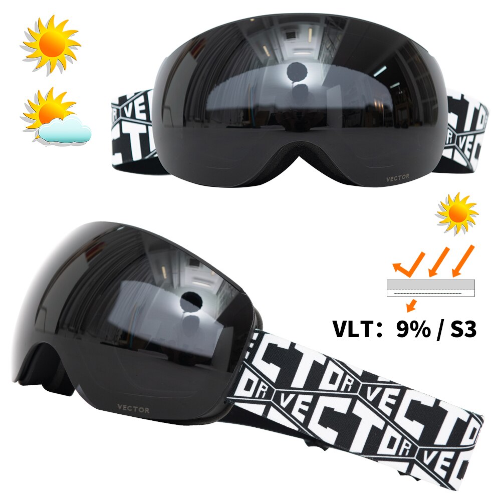 Vector Magnets OTG Ski Goggles Spherical Wide View Sunglasses Snow Glasses Anti-fog Interchangeable Lens: No.1
