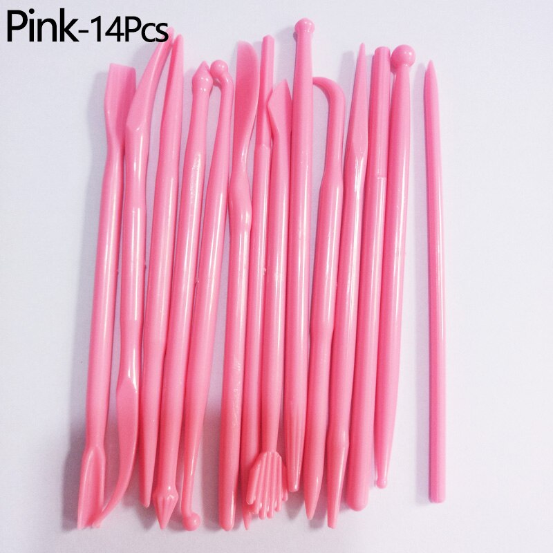 14pcs/set Plastic Clay Sculpting Set Cake Decorating Tools Set for Shaping Clay Playdough Tools Toys Polymer Modeling Clay Tools: Pink-14pcs