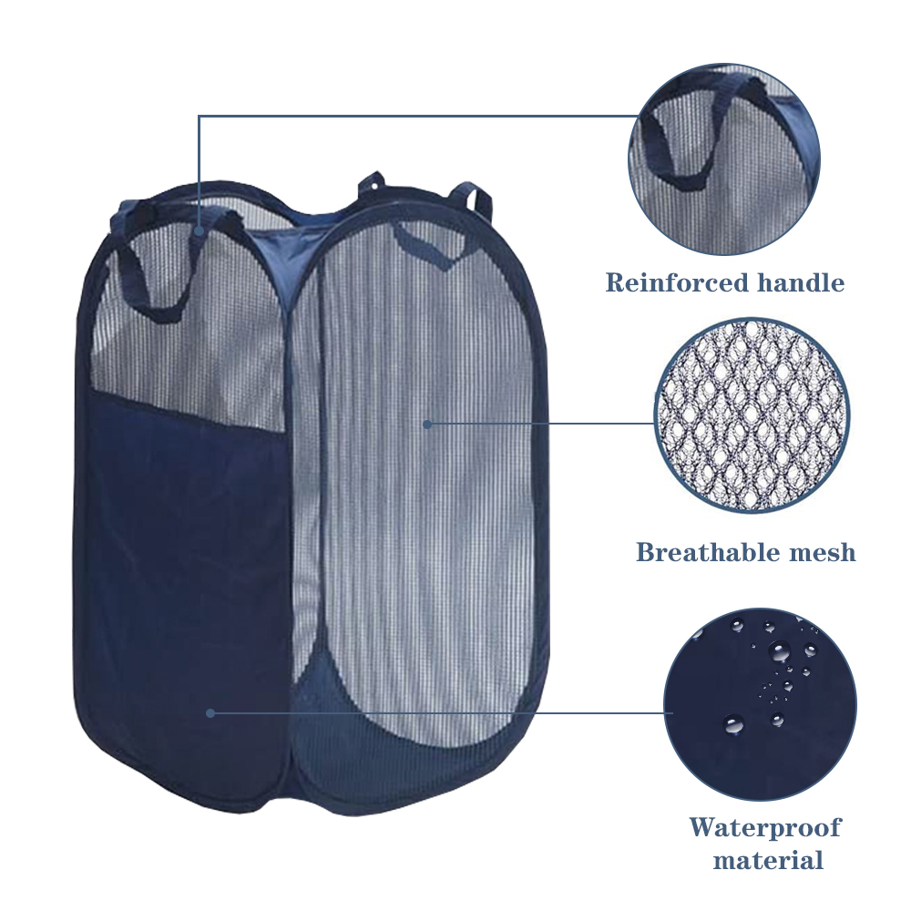 Large Pop-Up Laundry Hamper Collapsible Laundry Baskets With Durable Handles/Side Pocket for Dorm Bedroom Bathroom Laundry Room