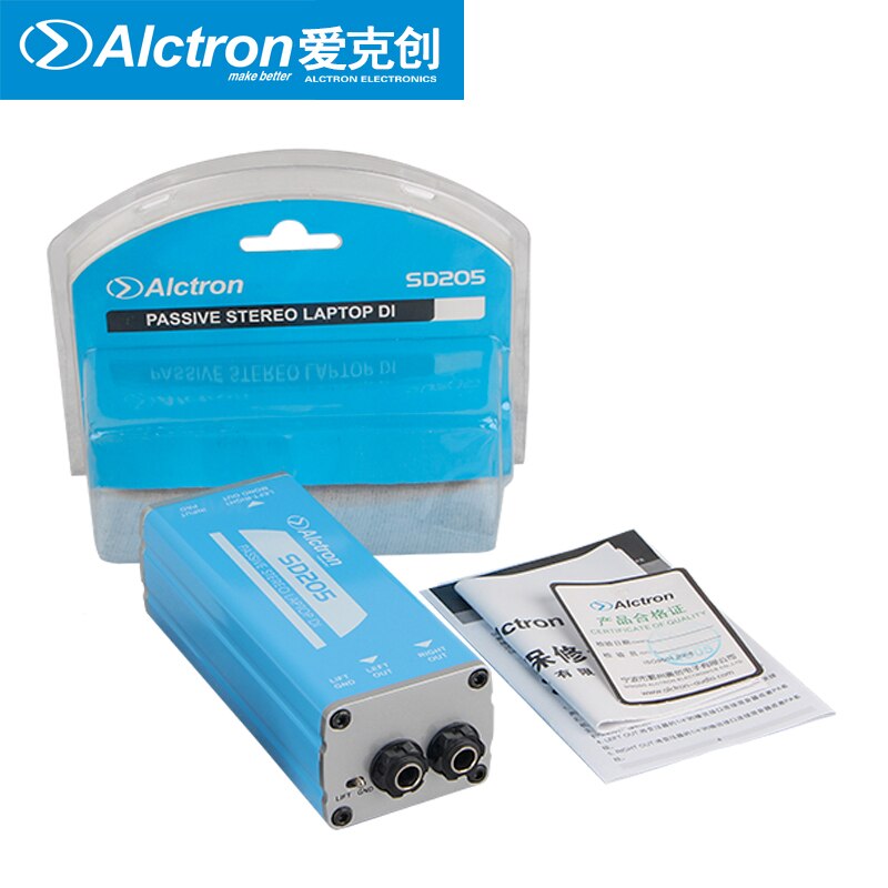 Alctron SD205 passive stereo DI box convert unbalanced to balance audio signal processor passive stereo laptop DI