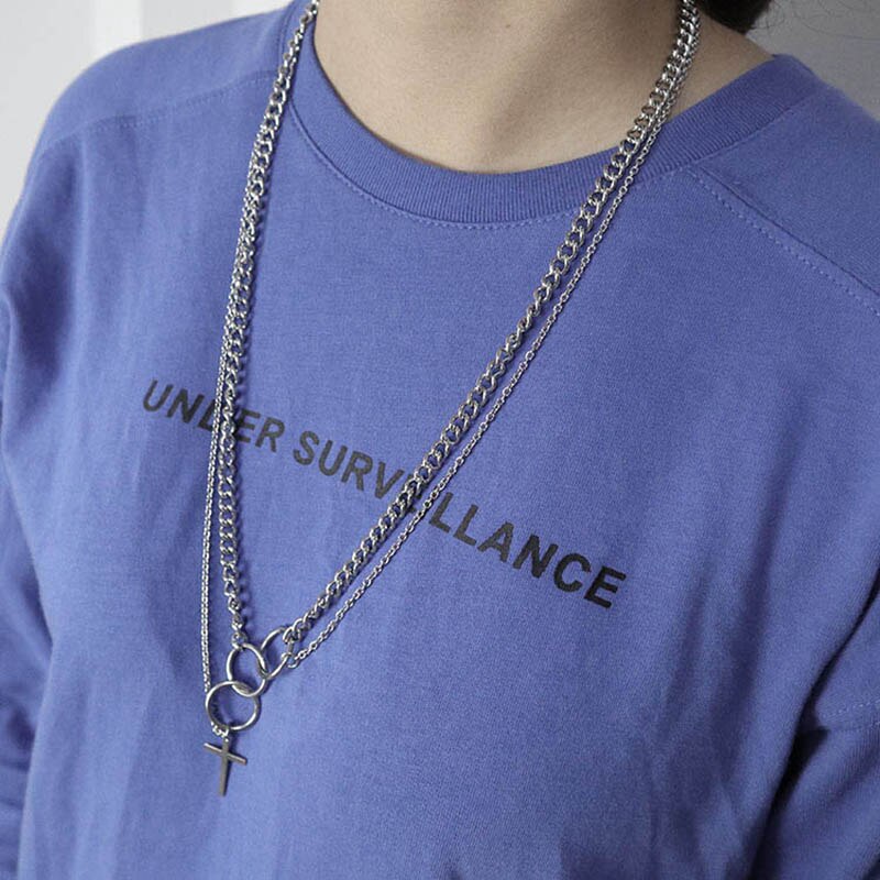 Gelaagde Ketting Heren Rvs Hip Hop Kruis Ketting Cirkel Hanger Verklaring Collier Stalen Sieraden