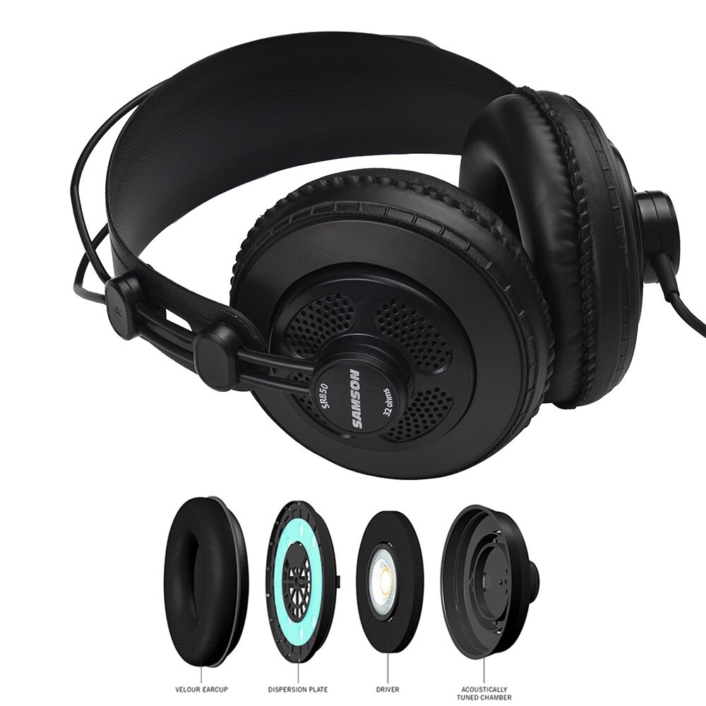 Samson Sr850 Professionele Monitor Headset Brede Dynamische Semi-Open-Back Studio Referentie Hoofdtelefoon Voor Muzikant Dj Muziek Spel