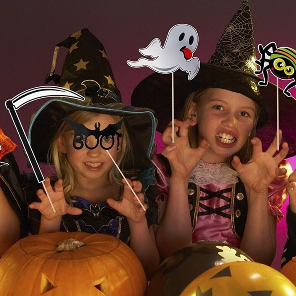 27 Pcs Halloween Photo Booth Props DIY Kit Scary Party Supplies Funny Party Lips Skull Hat Halloween Party Decorations