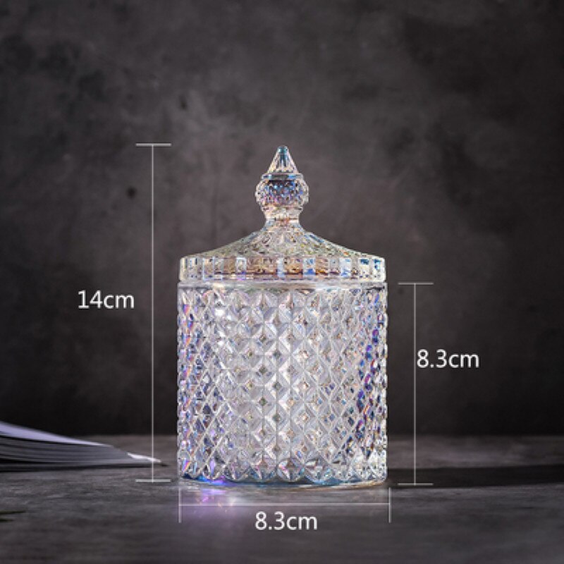 Bocal de stockage en verre cristal de couleur européenne de 600ML, bocal à sucre en diamant, pour coton-tige, tampons de coton, bocaux de stockage ménagers: Rainbow S