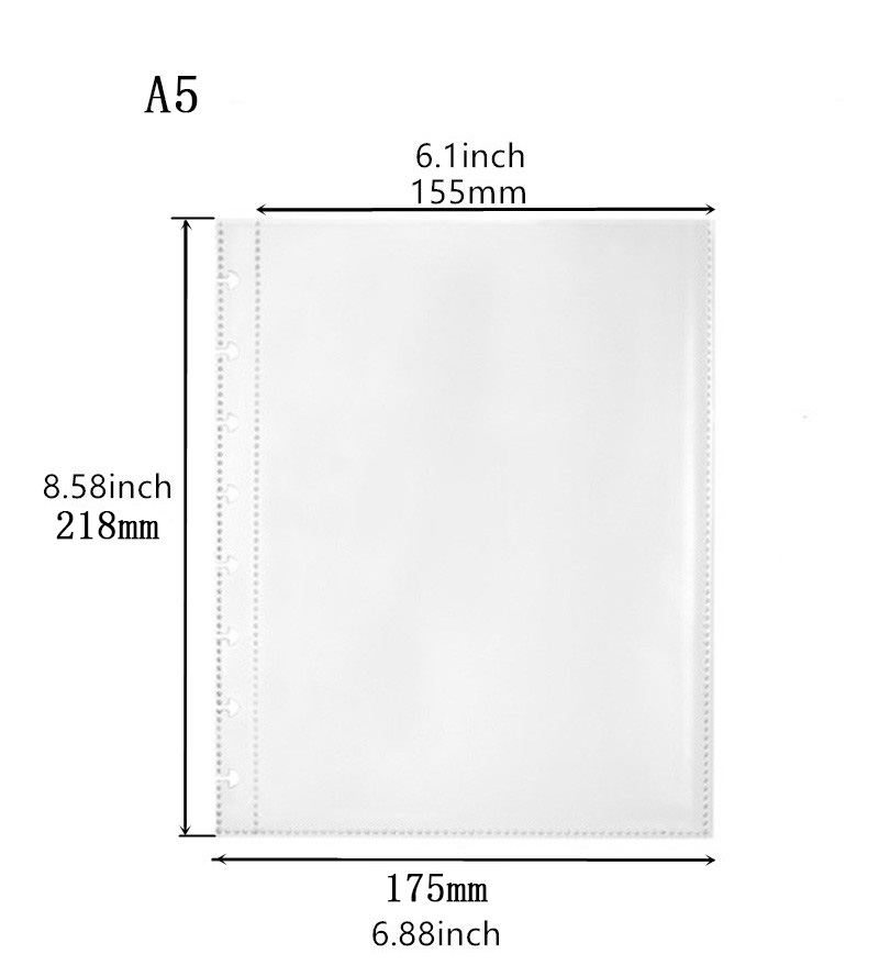 Hojas sueltas de repuesto para álbum de fotos, hojas sueltas de encuadernación en forma de seta para archivos de datos, página interior transparente, A4/A5, 25 hojas: A5 inside page
