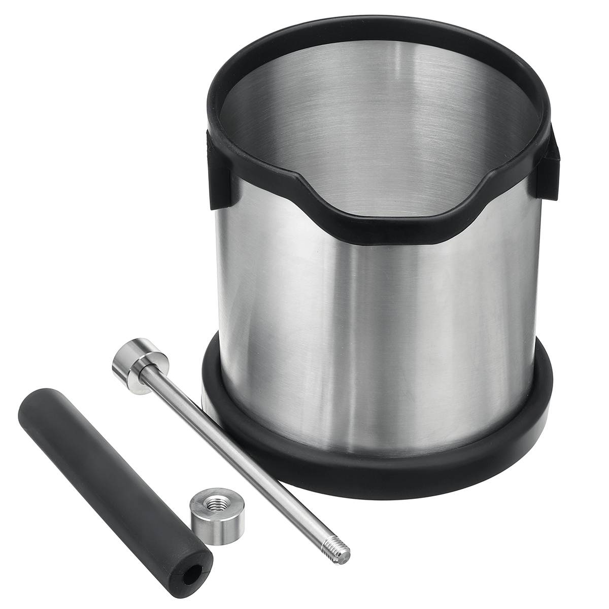 Stainless Steel Coffee Grind Knock Box Espresso Grind Container Anti Slip Bin Waste Bin with Detachable Knock Bar Barista