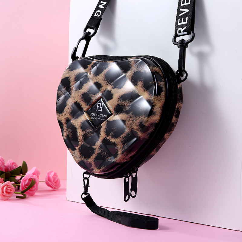 Luxury HandBags Heart Shaped PVC Mini Shoulder Bag for Woman Personality Small Box Women Purses: Black Leopard