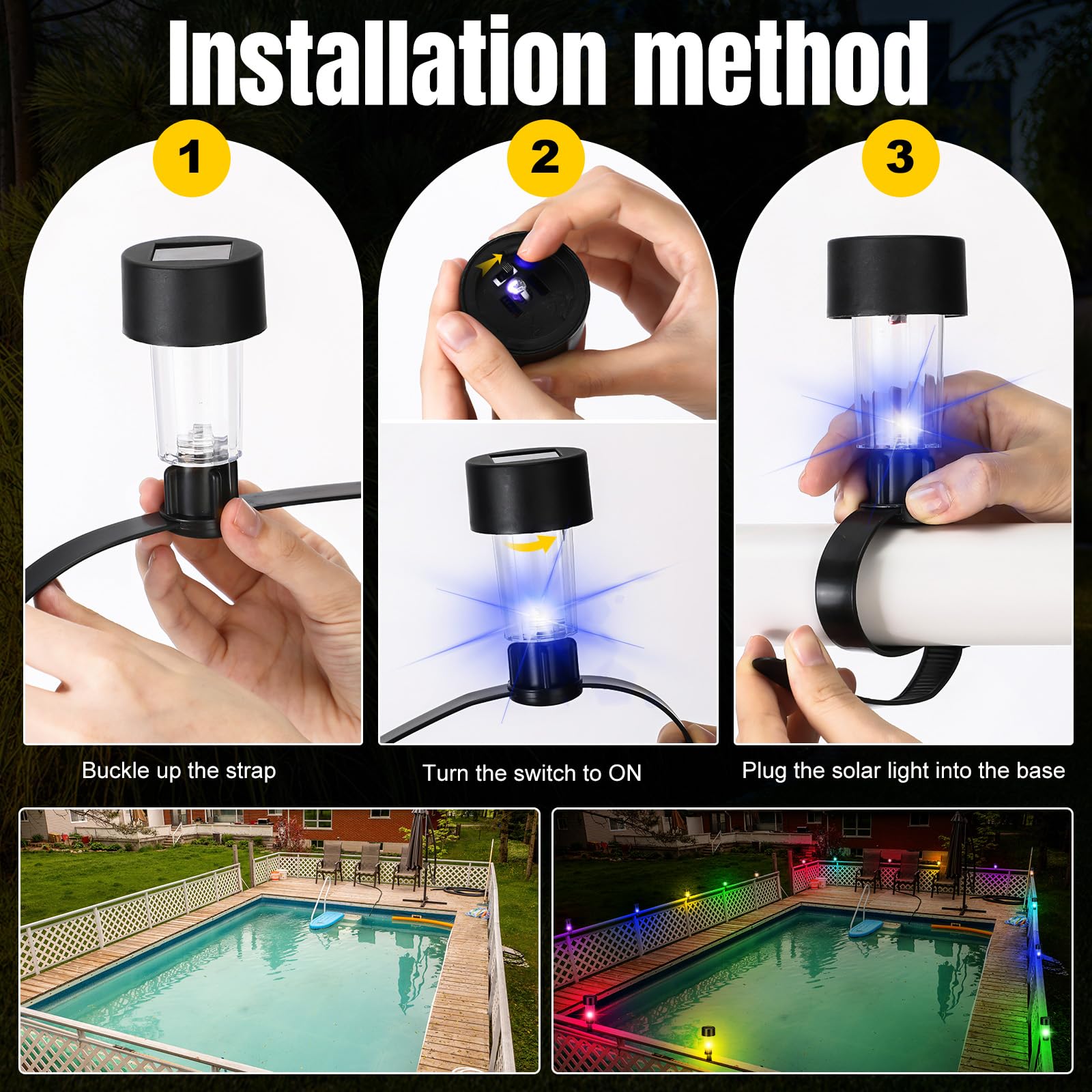 8 lampes solaires pour piscine, lumières étanches, accessoires pour piscine extérieure, lumières colorées et veilleuses