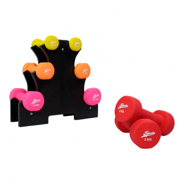 Pack soporte y mancuernas de vinilo de Riscko