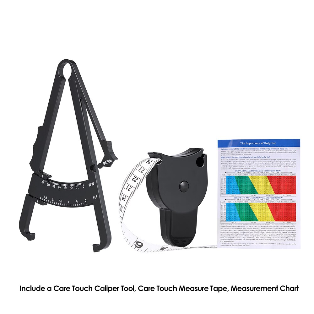 Body Fat Caliper 70mm Skinfold Body Fat Caliper Set Body Fat Tester Body Skinfold Measurement Tool with Measure Tape Black