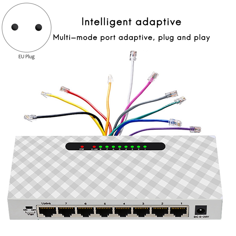 8 Ports Network Switch Network Switch Ethernet Smart Switch Network Monitoring Diversity Line Splitter EU Plug