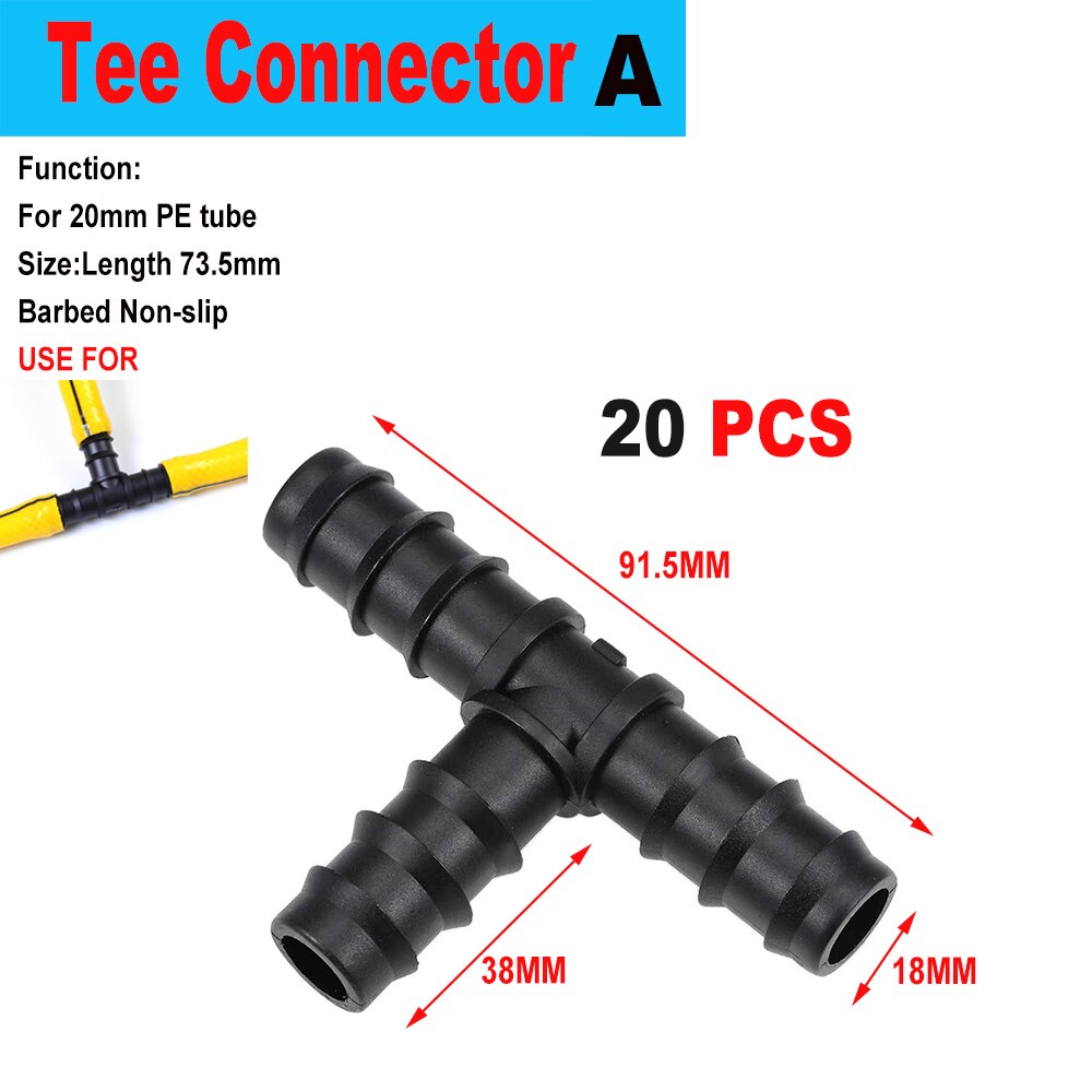 20/50pcs Micro Drip Irrigation Connectors End Plug Tee Elbow Equal Barb Connector 16mm 20mm Hose Folding Clip Micro Drip Adapter: A x 20 pcs x 91.5mm