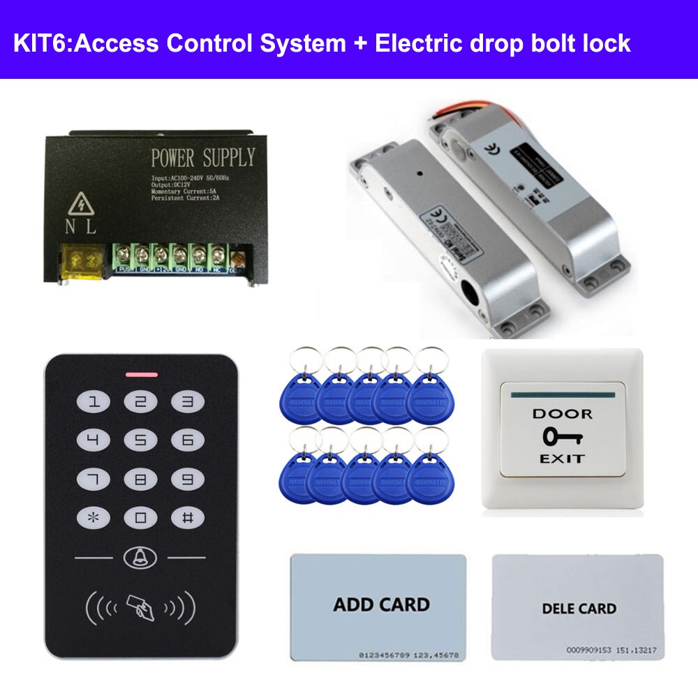 Various Door Access Control System Kit ID keypad access control + Power Supply +exit button+ Electric Door Locks for office: KIT6
