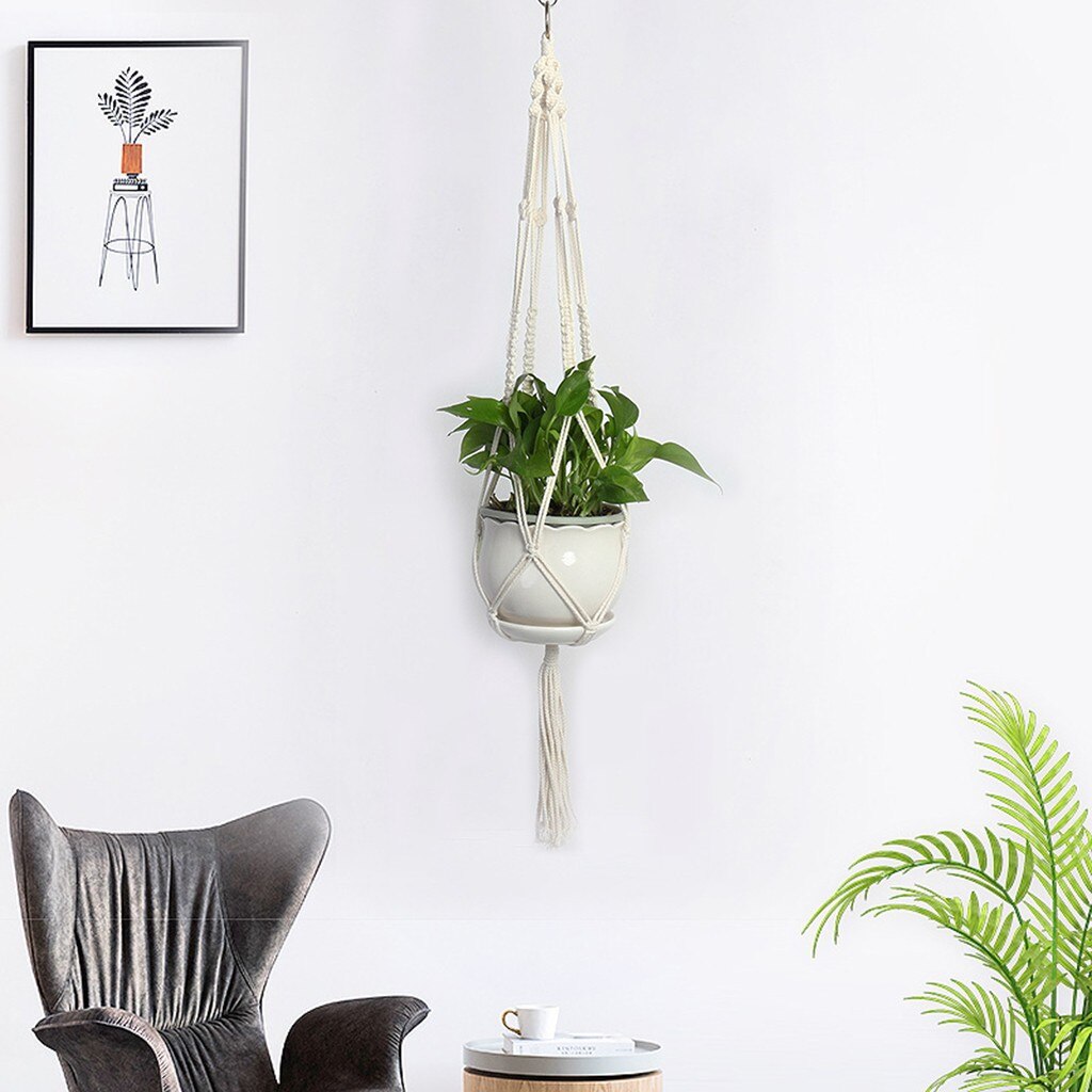 Hanging Baskets Flowerpot Plant Holder Pot Macrame Plant Hanger Hanging Planter Basket Jute Rope Braided Craft Vintage Decor
