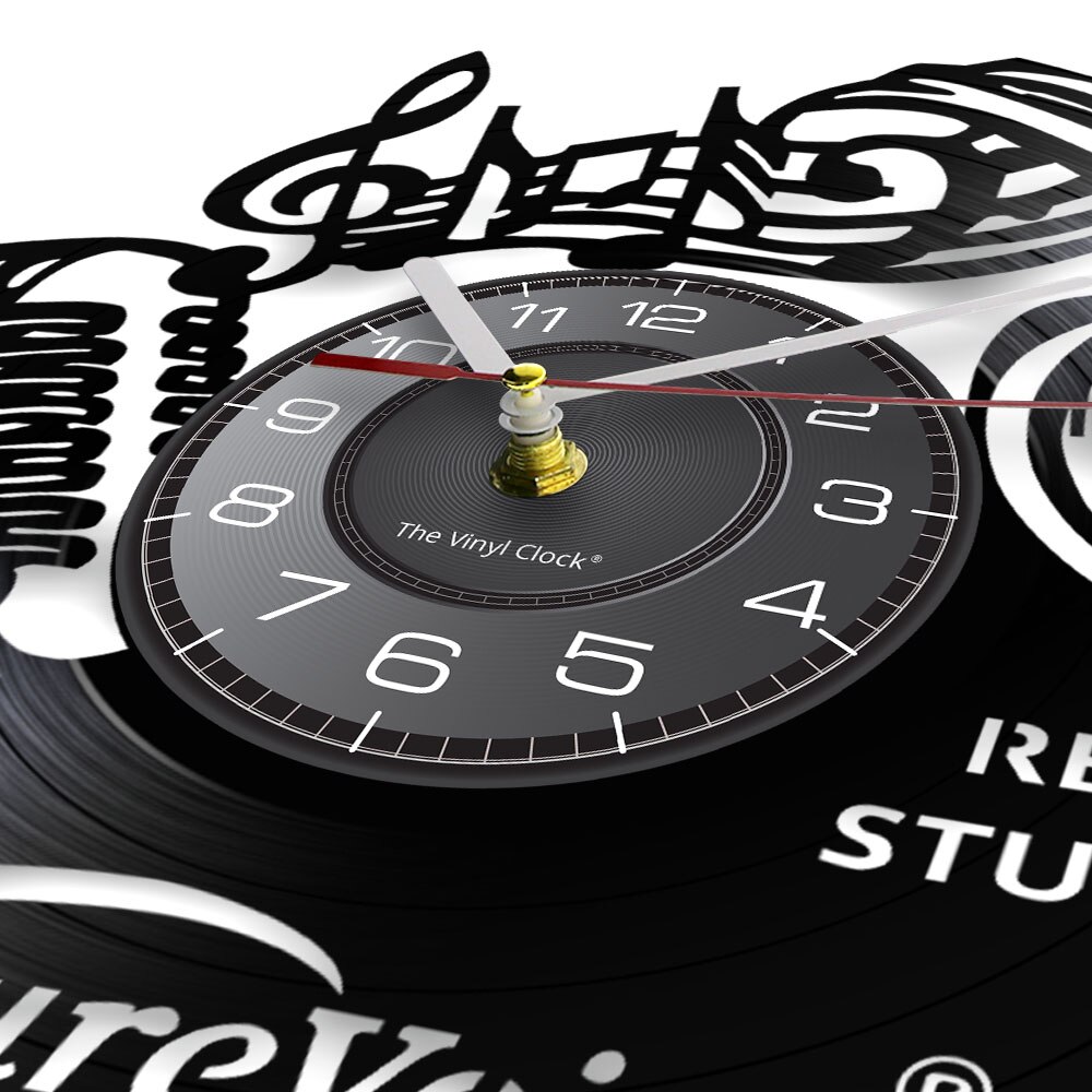 Musik Anmerkungen Mauer Kunst Violinschlüssel Vinyl aufzeichnen Wanduhr Musik Kunst Jahrgang Uhr Uhr Felsen n rollen Headset Mikrofon Zauberstab Licht