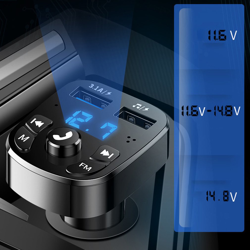 Kabelloses fm-transmitter-autoradio-schnellladegerät-set mit  qc3.0 dual-usb-anschlüssen, voltmeter und aux - mp3- player