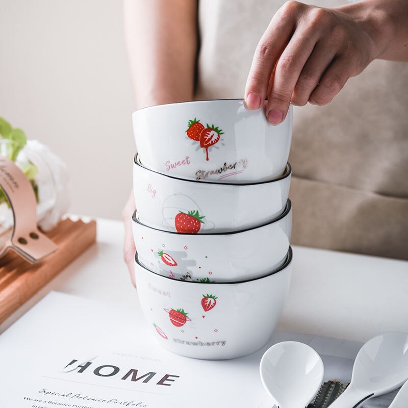 Huishouden Kom Set Keramische Servies Combinatie Leuke Cartoon Japanse Kom Creatieve Eten Rijstkom Soepkom Met Lepel