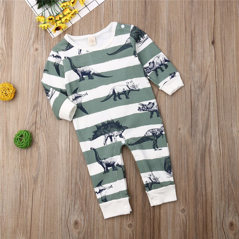 Autumn Baby girls boys printed dinosaur long sleeve ropmer casual brief clothing outfits: 0-3 Months
