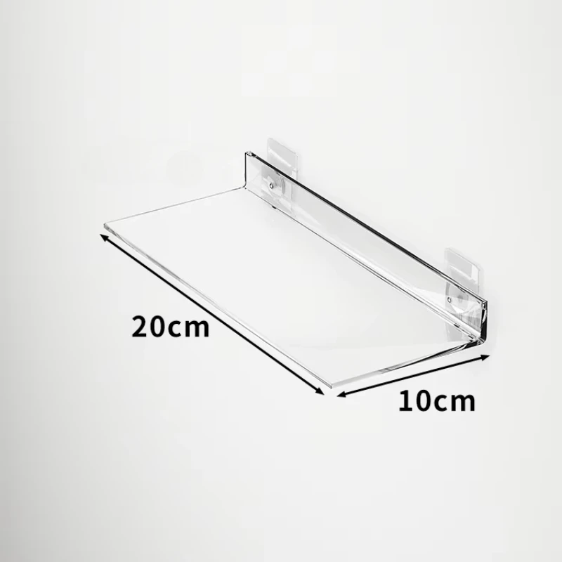 Estante de almacenamiento acrílico montado en la pared, estante flotante sin perforaciones, palo de exhibición transparente y grueso, organizador para baño, cocina y baño: Negro