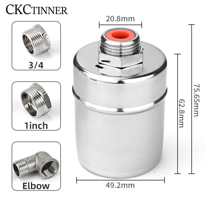 Flottörventil automatisk vattennivåkontroll 1/2 " 3/4 " 1 tum 304 rostfritt stål flytande installerad inuti för torntank