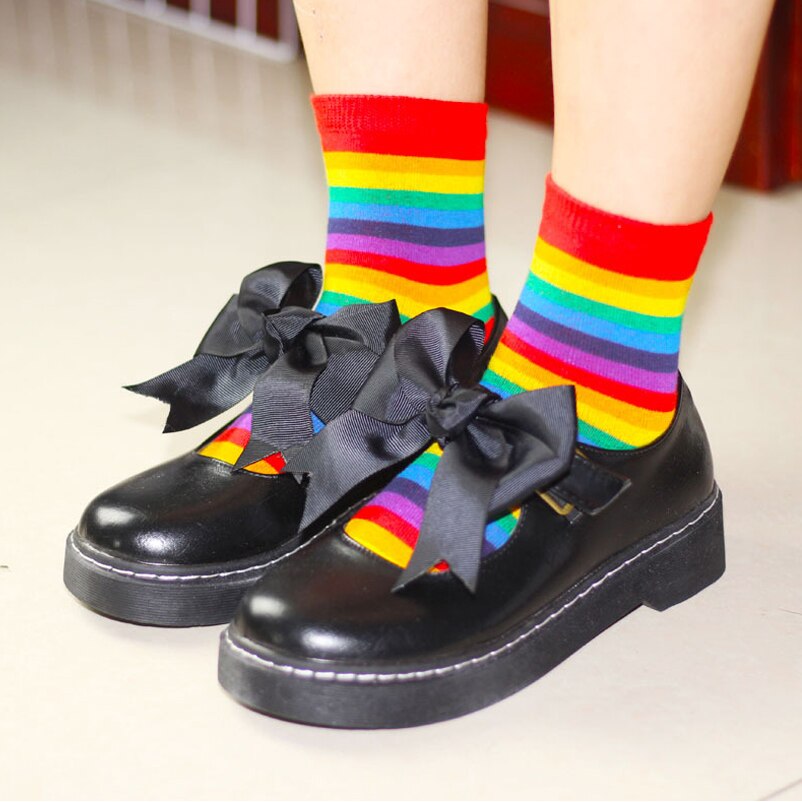 girl socks Novelty Rainbow Stripey Striped Multi Colour Pattern ANKLE Socks girl beauty socks