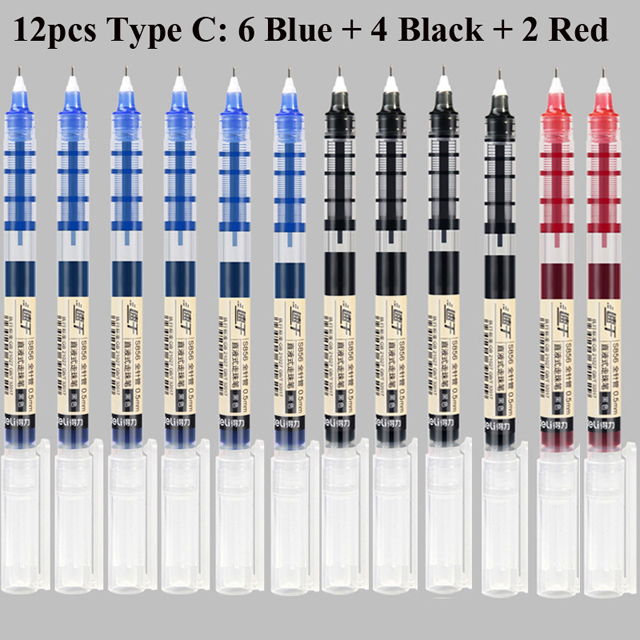 Deli RollerBall Pens,12 Pack Blue Black Fine Point Roller Ball Pen, 0.5mm Liquid Gel Ink Pen for Writing Journaling Taking Notes