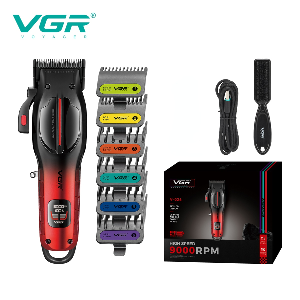 VGR Hair Trimmer Hair Cut Machine Electric Barber Adjustable Clippers 9000RPM TFT-LCD Display Trimmer for Men V-026: Pink