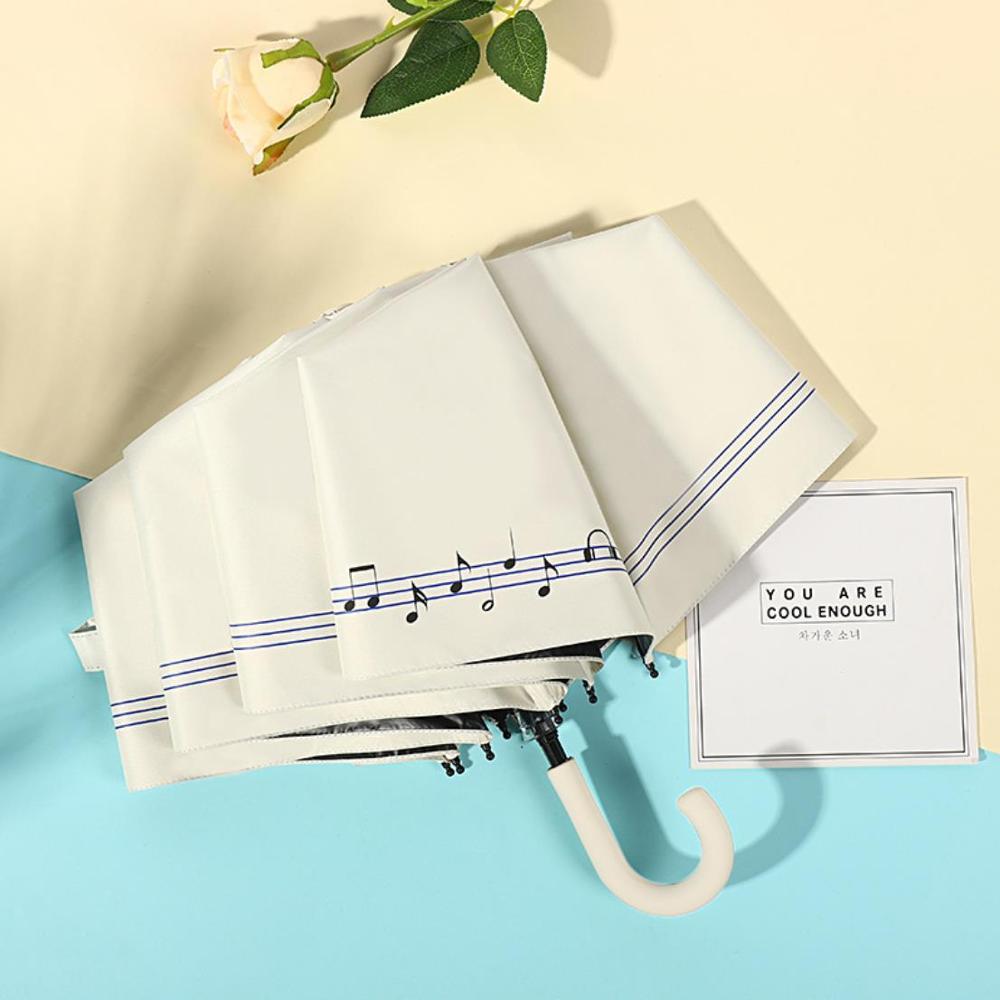 Top paraplu heren regen dames winddicht grote paraplu's buiten zonnig anti-zon 3 opvouwbare krijtstreep paraplu: Muziek wit