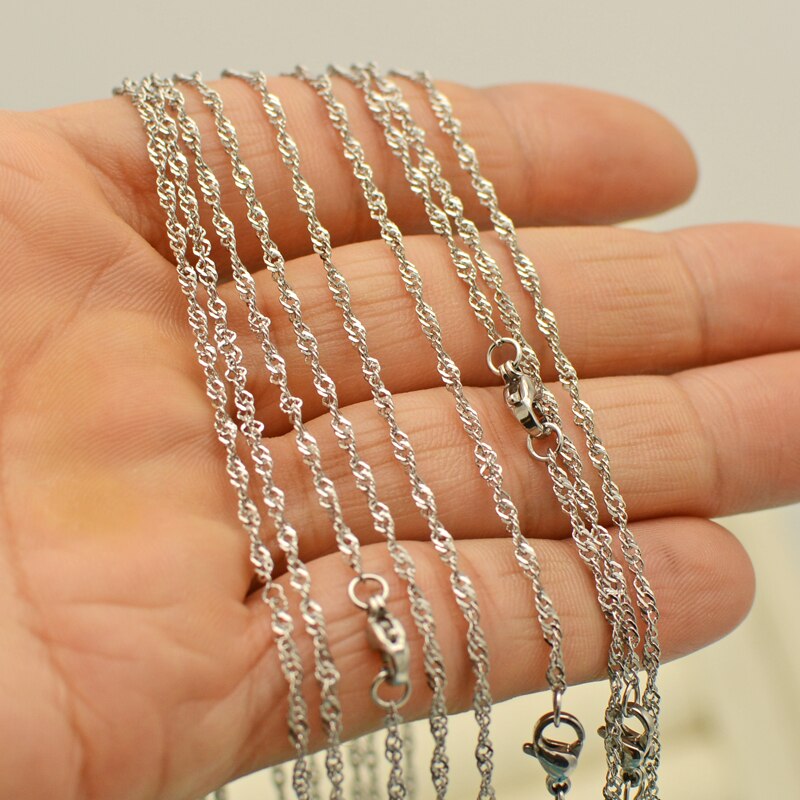 20 pcs - Water-wave Chain Necklace, Stainless Steel Waterwave Twist Chain Necklace 16 18 20 22 24 inch for Women Jewelry