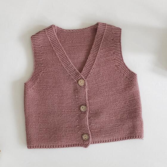 Forår baby strikket vest koreansk stil drenge piger ærmeløs sweater jakke afslappet vest børn strikning cardigan: 84011 brune / 3m